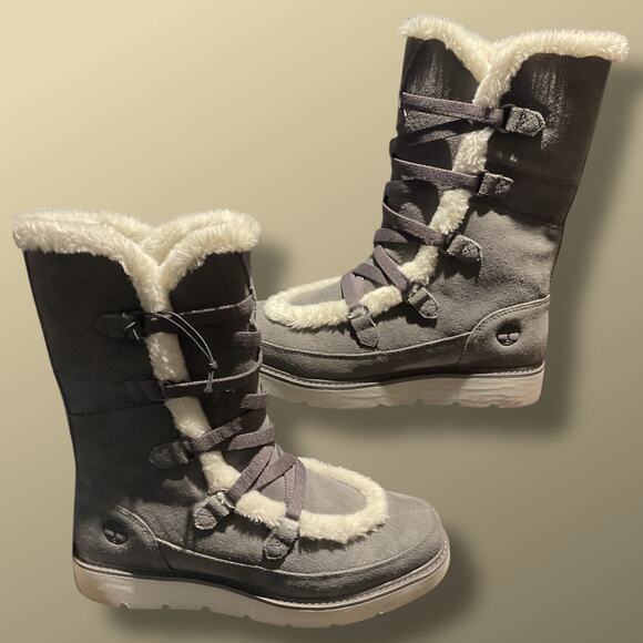 Women's 9.5 TIMBERLAND Kenniston Muk Tall Gray Suede Boots - Picture 9 of 12